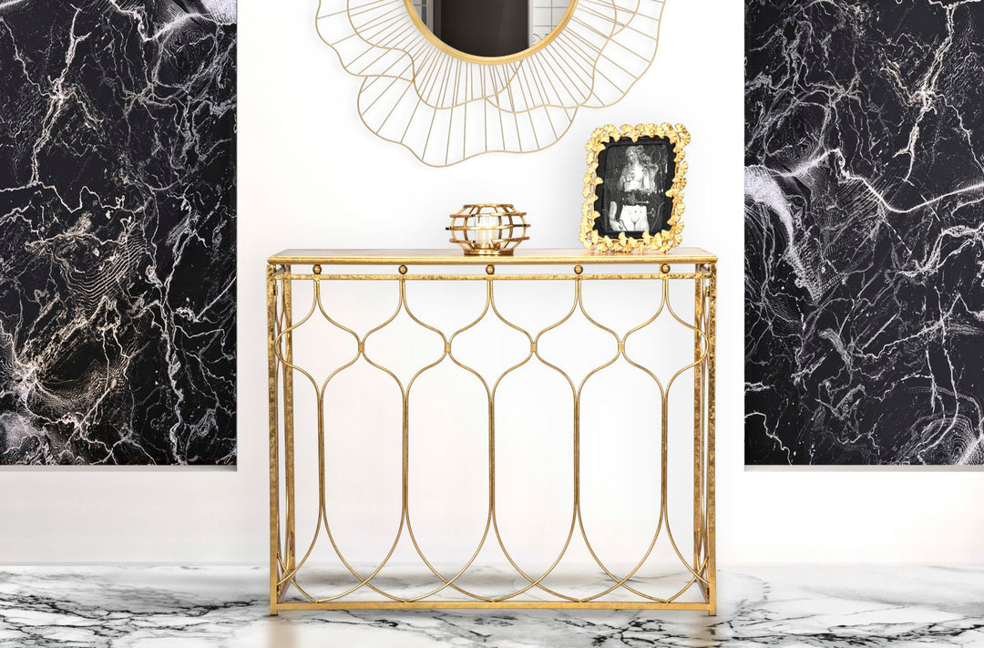 Geometrischer Konsolentisch in Gold mit rechteckiger Form