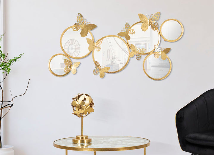 Gold Farbe Runde Wandspiegel mit Schmetterlingen