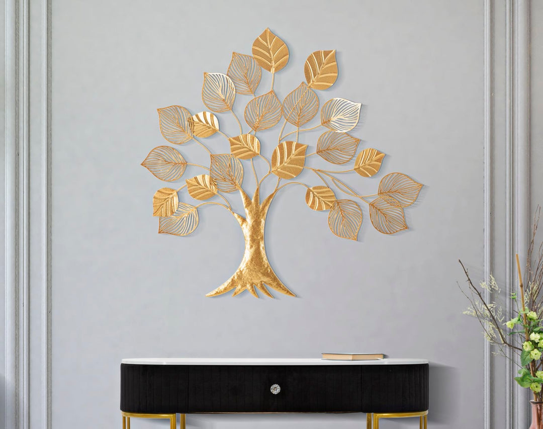 Gold Holz mit Blättern Wanddekoration
