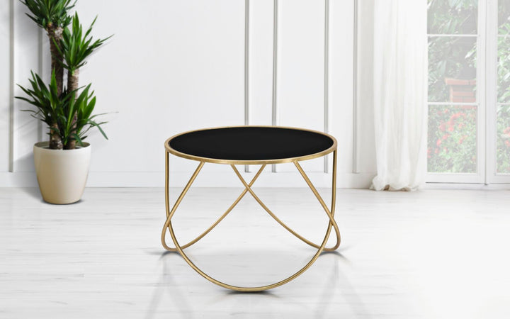 Kleiner Tisch aus Metall und Glas in Gold und Schwarz