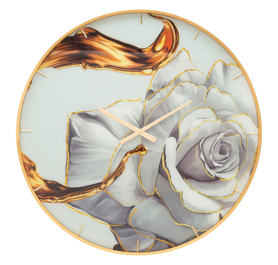 Gold und Weiß Elegante Rose Wanduhr