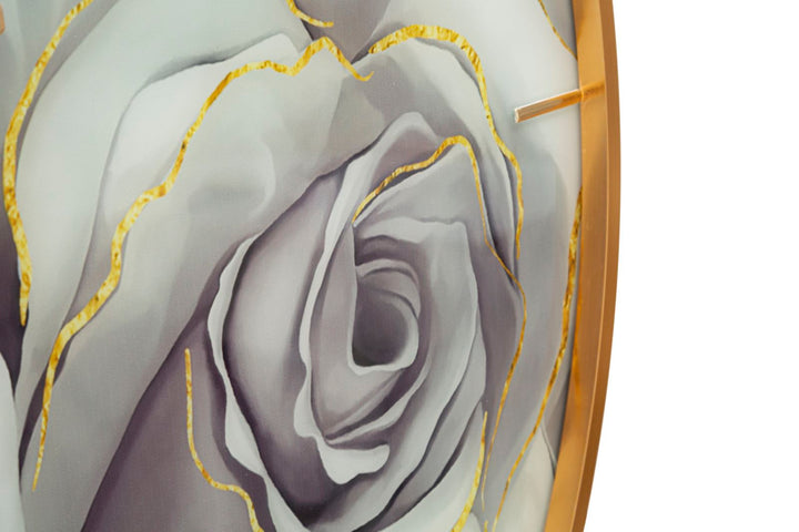 Gold und Weiß Elegante Rose Wanduhr