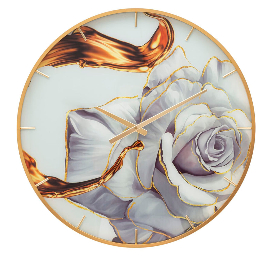 Gold und Weiß Elegante Rose Wanduhr