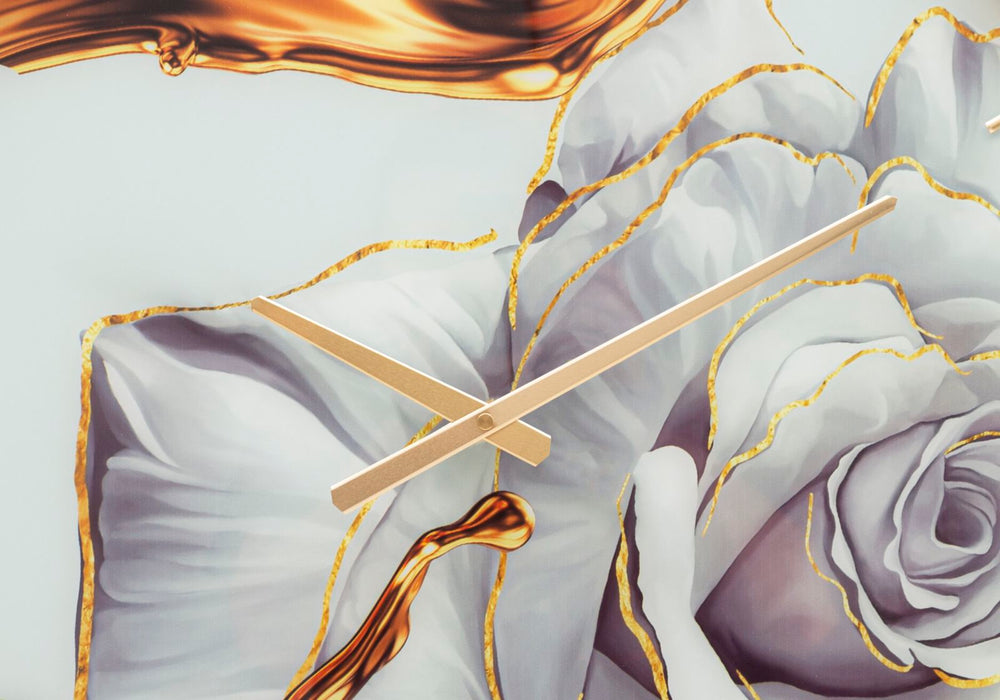 Gold und Weiß Elegante Rose Wanduhr