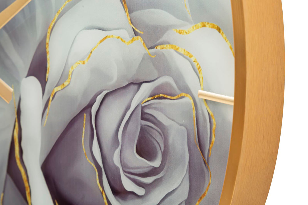 Gold und Weiß Elegante Rose Wanduhr