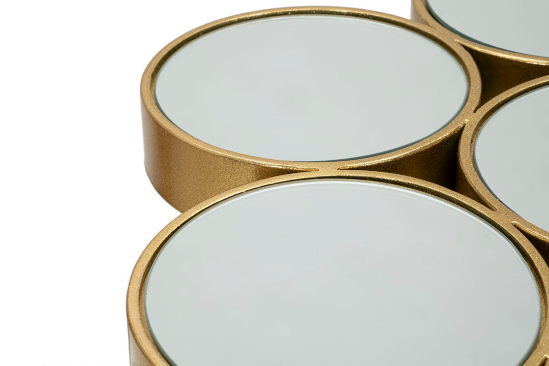 Kleiner runder geometrischer Tisch aus Goldmetall und Glas