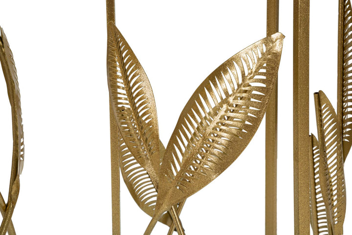 Kleiner runder Tisch mit goldenem Blattmuster aus Metall und Glas, kleines Tischpaar