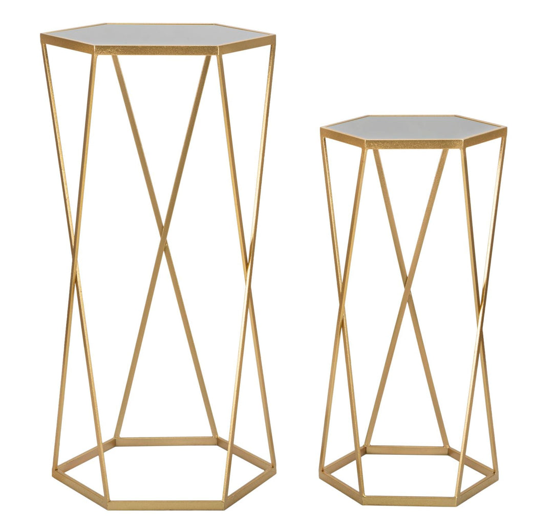 Gold Metall und Glas Sechseckiger Kleiner Tisch Paar
