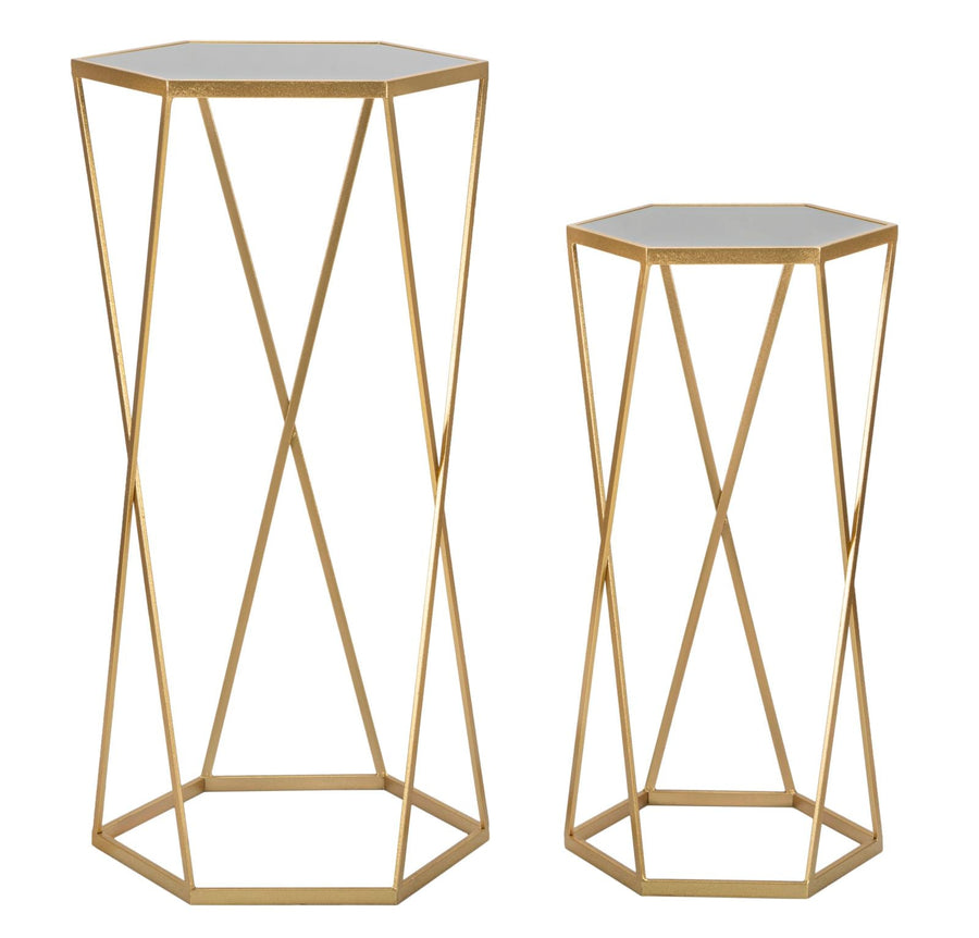 Gold Metall und Glas Sechseckiger Kleiner Tisch Paar