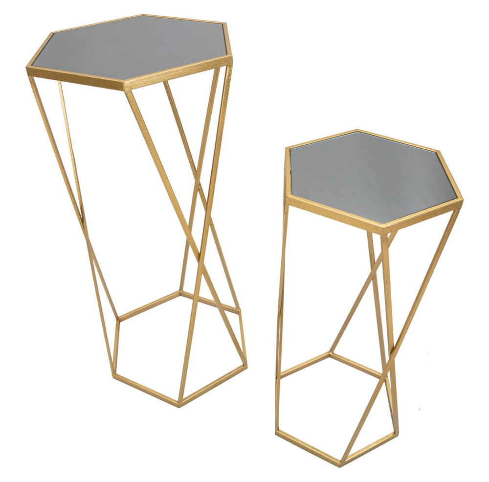 Gold Metall und Glas Sechseckiger Kleiner Tisch Paar