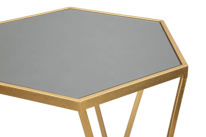 Gold Metall und Glas Sechseckiger Kleiner Tisch Paar