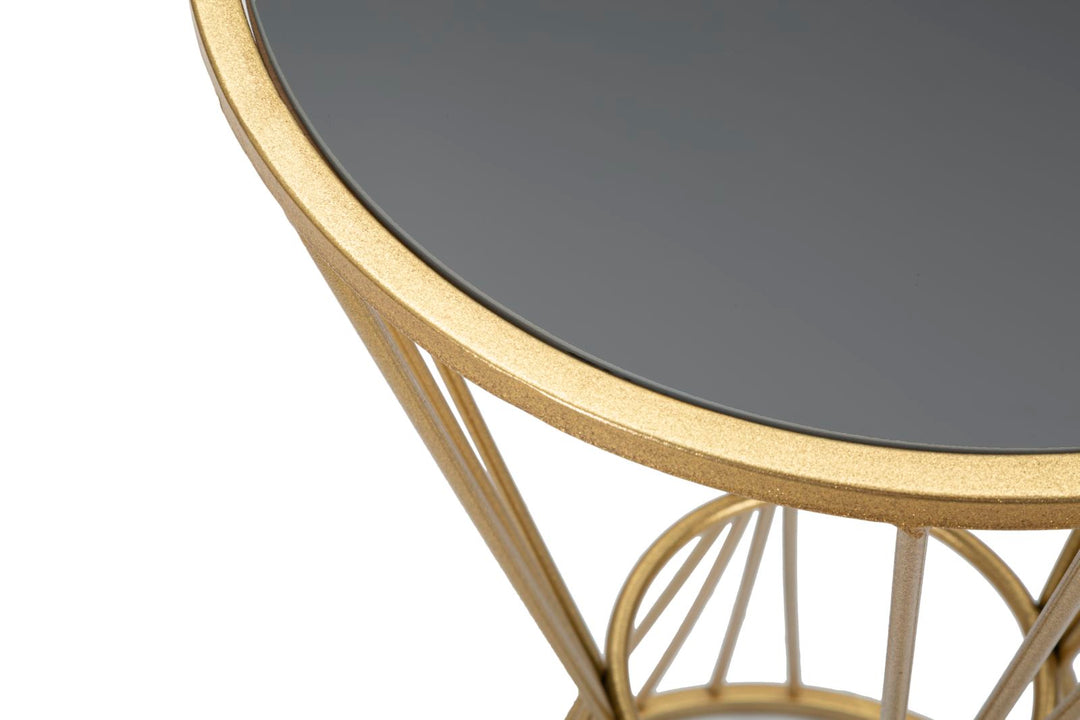 Kleiner runder Tisch aus goldfarbenem Metall und Glas
