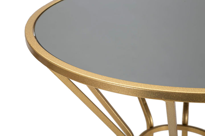 Kleiner runder Tisch aus goldfarbenem Metall und Glas