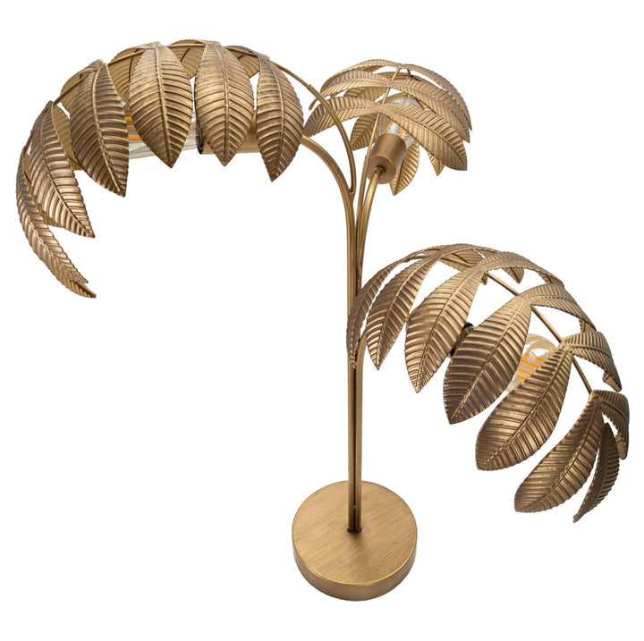 Goldene Tropical Leaf Tischlampe aus Metall mit 3 Lichtern