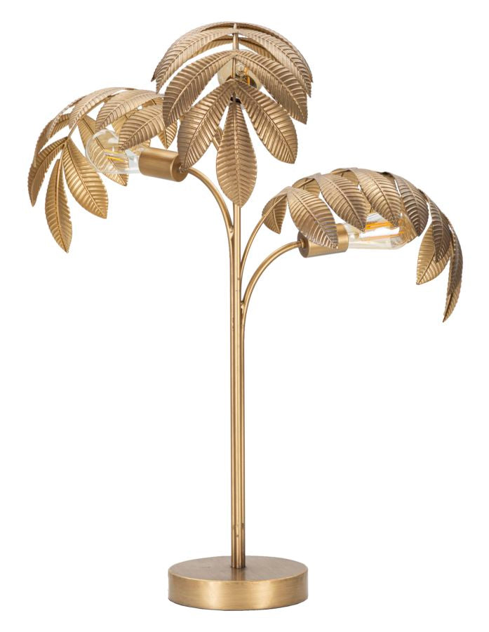 Goldene Tropical Leaf Tischlampe aus Metall mit 3 Lichtern
