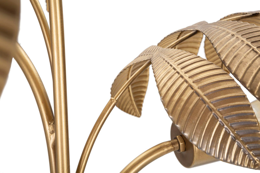 Goldene Tropical Leaf Tischlampe aus Metall mit 3 Lichtern
