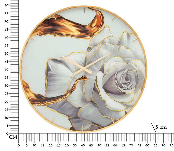 Gold und Weiß Elegante Rose Wanduhr