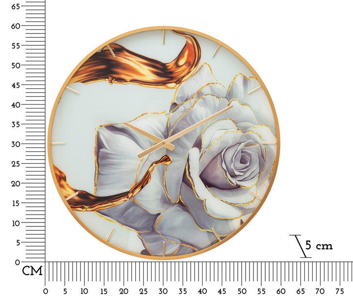Gold und Weiß Elegante Rose Wanduhr
