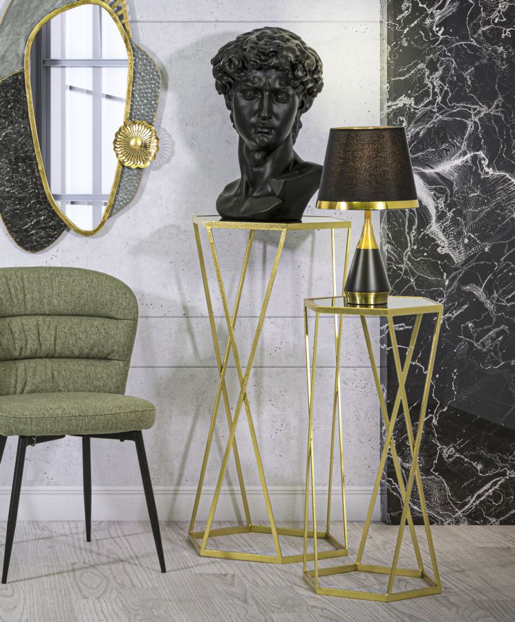 Gold Metall und Glas Sechseckiger Kleiner Tisch Paar