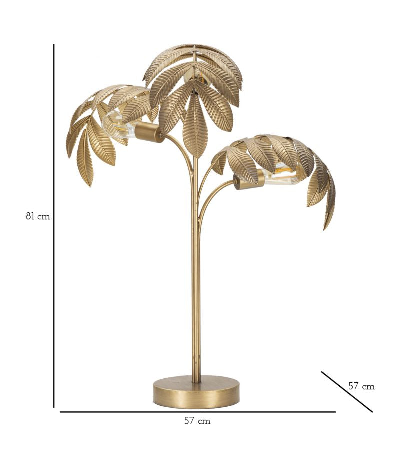 Goldene Tropical Leaf Tischlampe aus Metall mit 3 Lichtern