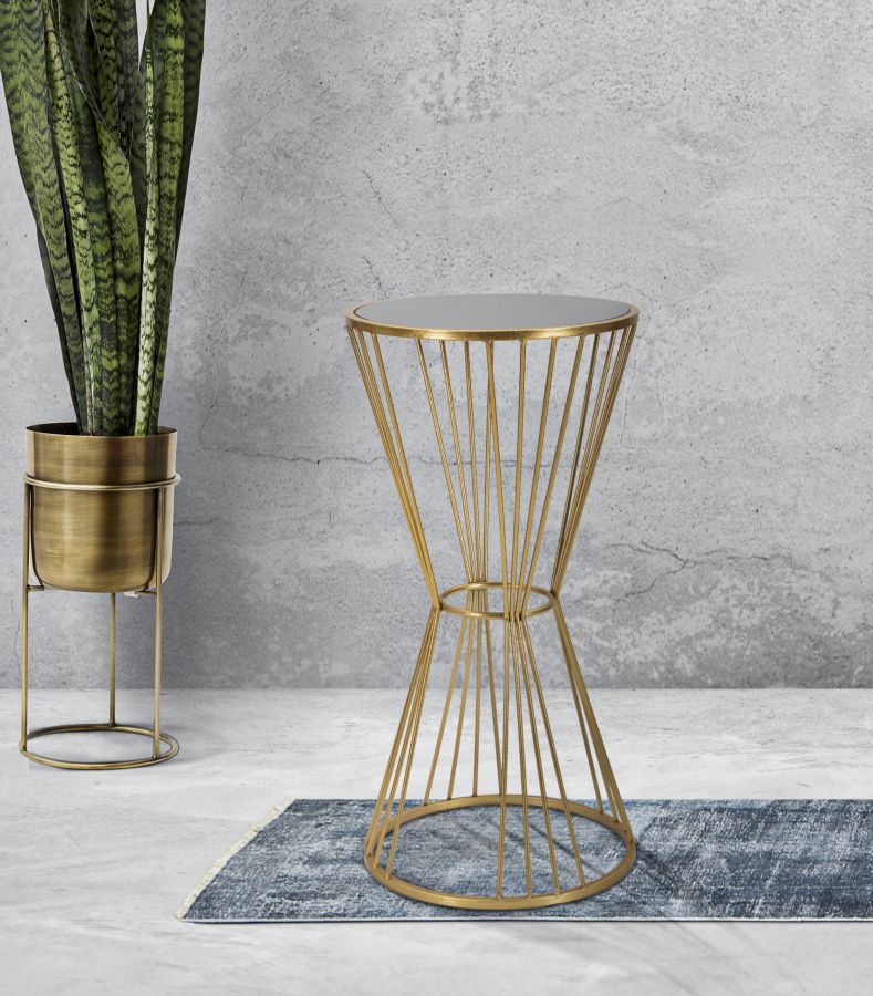 Kleiner runder Tisch aus goldfarbenem Metall und Glas