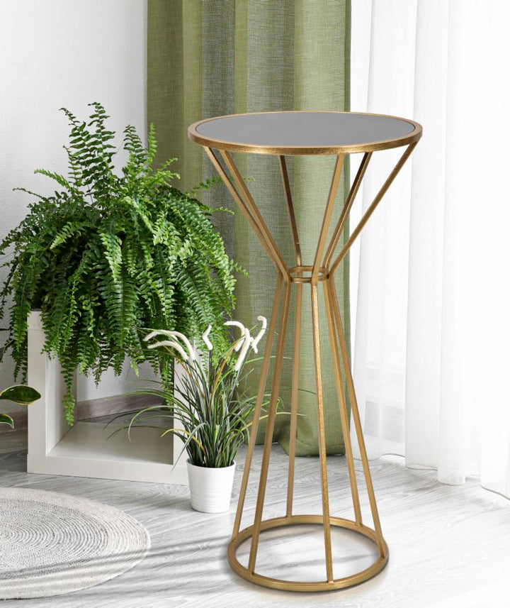 Kleiner runder Tisch aus goldfarbenem Metall und Glas