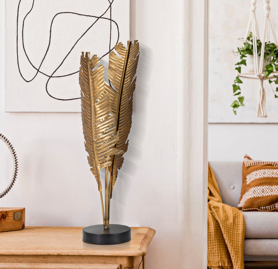 Goldene Palmenblatt-Tischlampe aus Metall