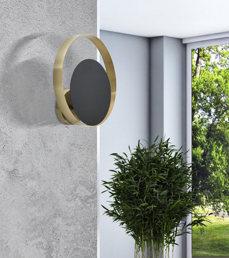 Geometrische runde Wandleuchte aus Metall in Gold und Schwarz