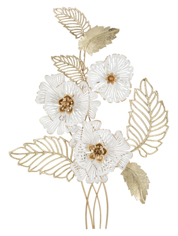 Gold und Weiß Metall Blume und Blatt Muster Wanddekoration
