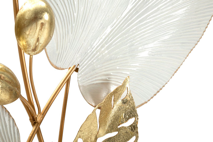 Gold und Weiß Metall Blume und Blatt Muster Wanddekoration