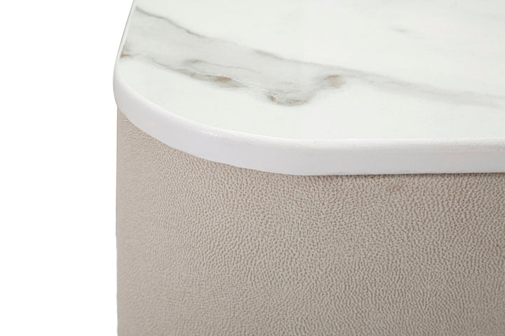 Kammtisch in Gold und Beige mit Marmorplatte und Schublade