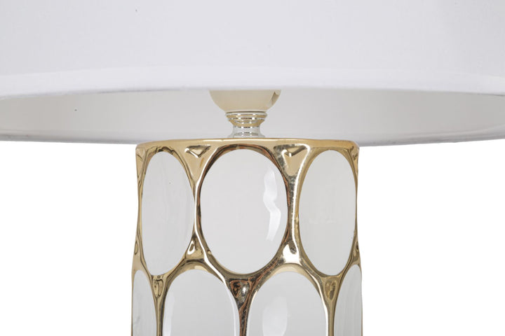 Geometrische Tischlampe aus Keramik in Gold und Weiß