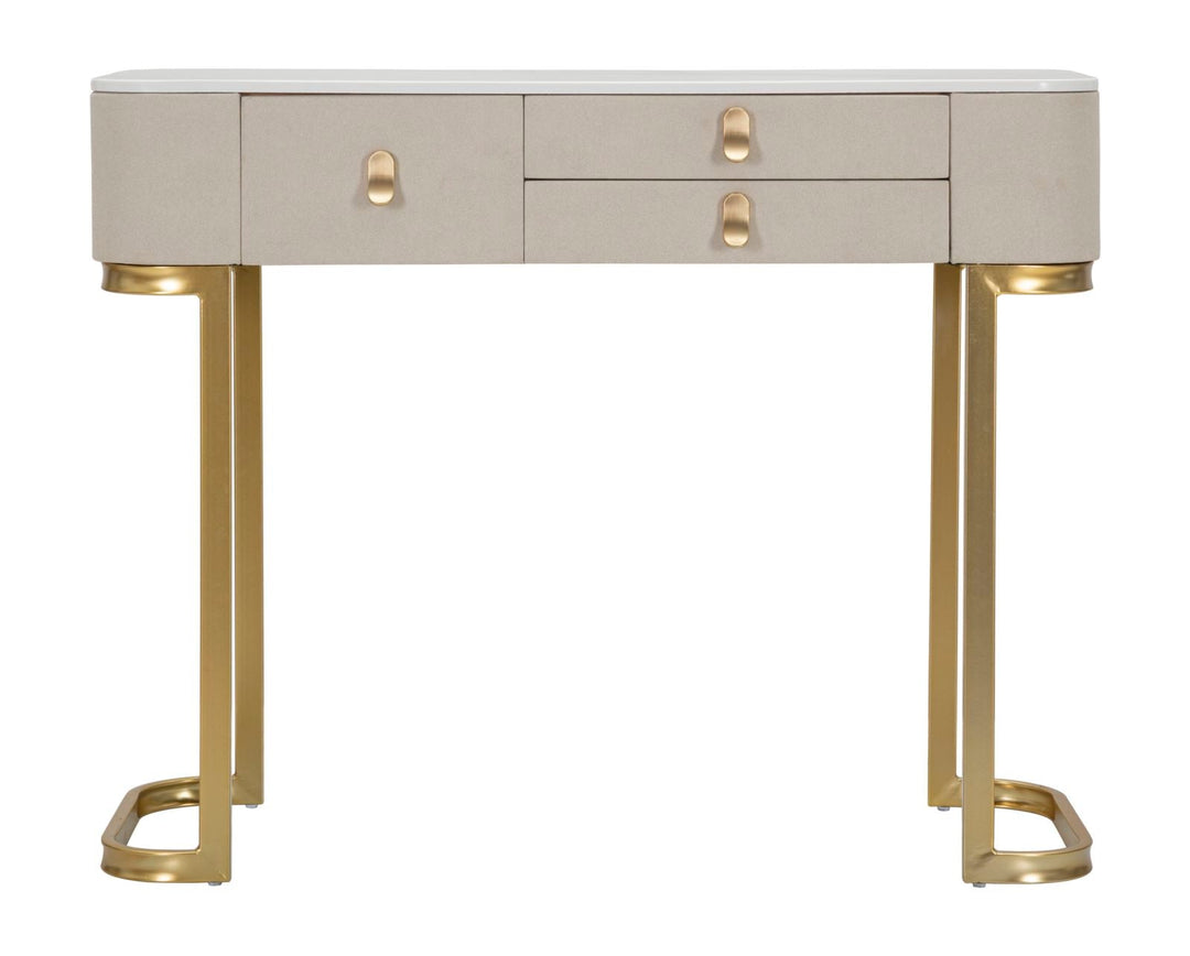 Konsolentisch mit Schublade und Marmorplatte in Gold und Beige