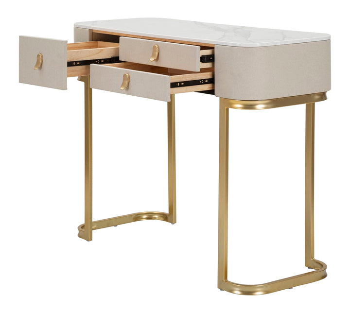 Konsolentisch mit Schublade und Marmorplatte in Gold und Beige