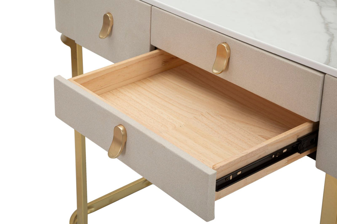 Konsolentisch mit Schublade und Marmorplatte in Gold und Beige