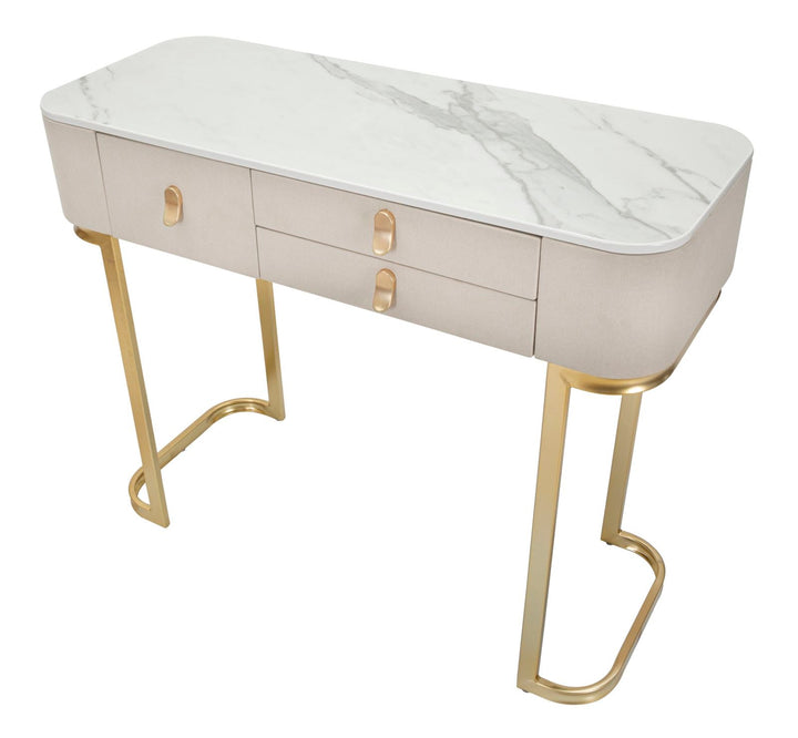 Konsolentisch mit Schublade und Marmorplatte in Gold und Beige