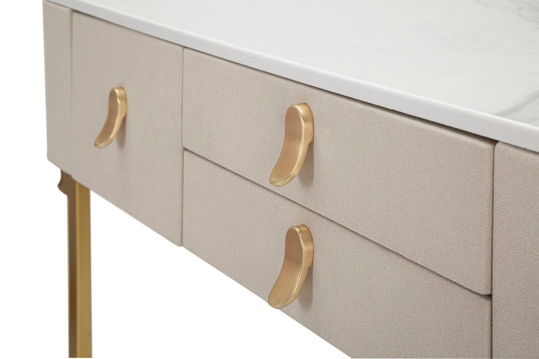 Konsolentisch mit Schublade und Marmorplatte in Gold und Beige