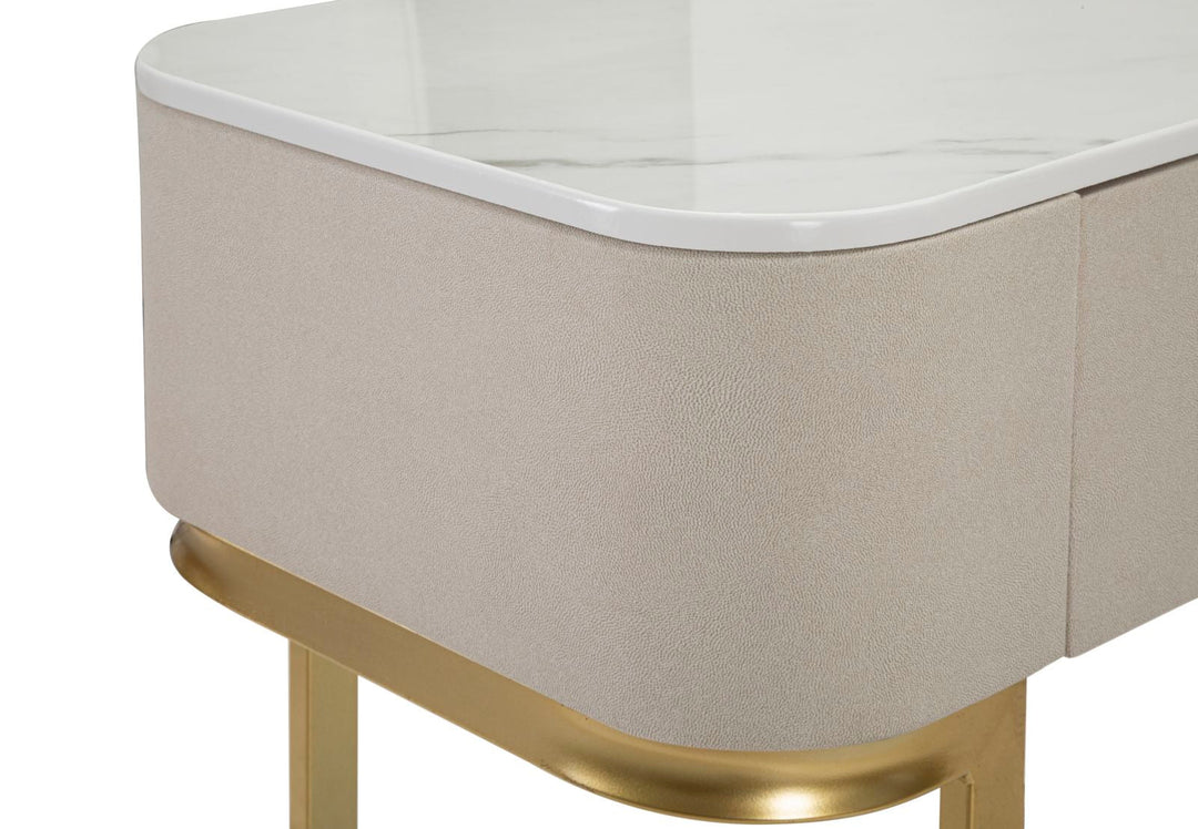 Konsolentisch mit Schublade und Marmorplatte in Gold und Beige
