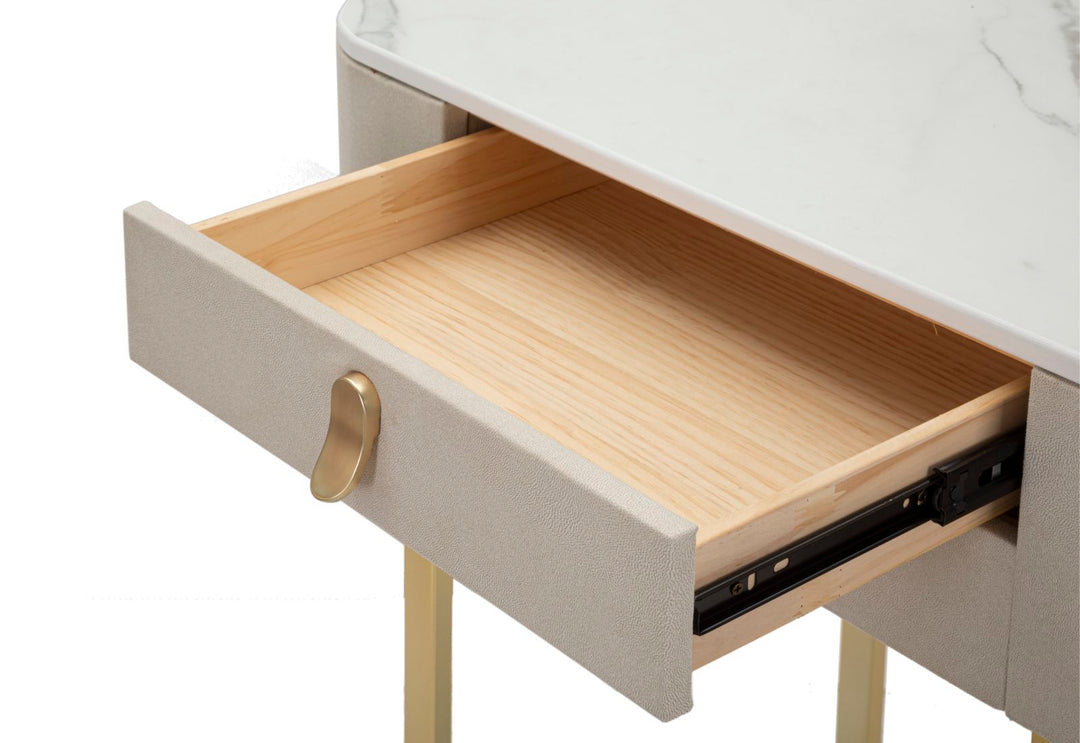 Konsolentisch mit Schublade und Marmorplatte in Gold und Beige