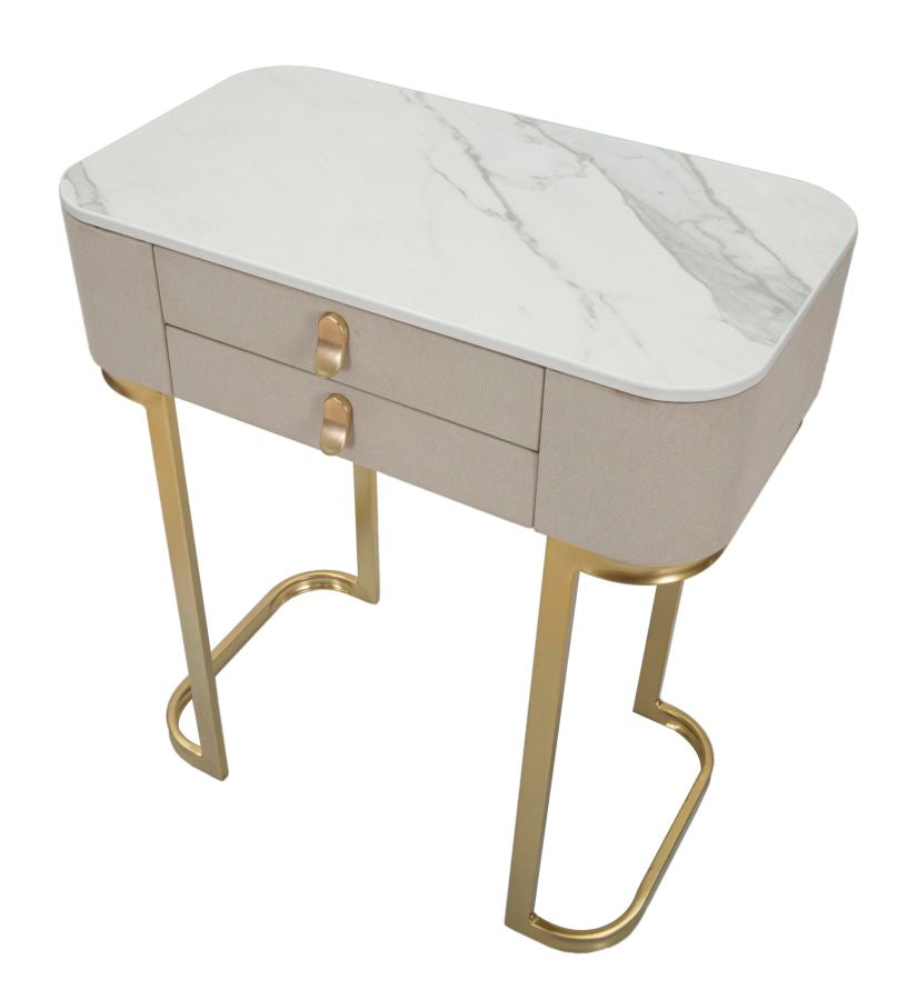 Konsolentisch mit Schublade und Marmorplatte in Gold und Beige