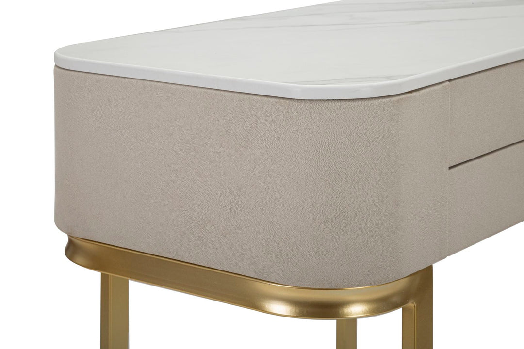 Konsolentisch mit Schublade und Marmorplatte in Gold und Beige