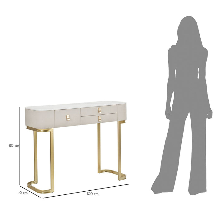 Konsolentisch mit Schublade und Marmorplatte in Gold und Beige