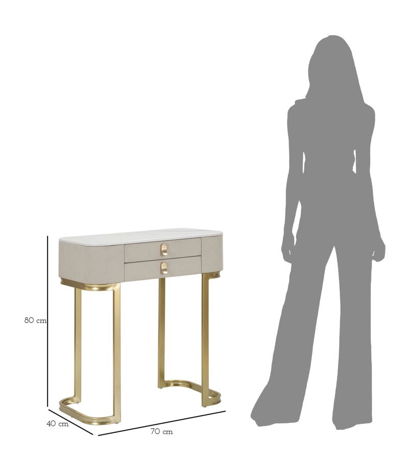 Konsolentisch mit Schublade und Marmorplatte in Gold und Beige