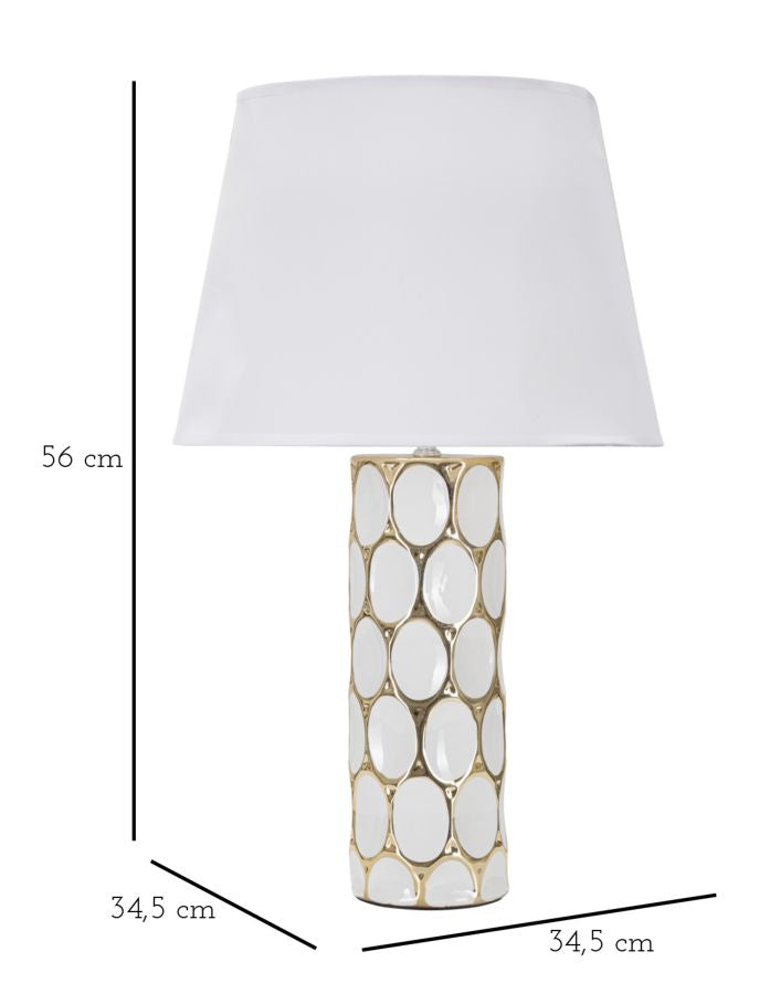 Geometrische Tischlampe aus Keramik in Gold und Weiß