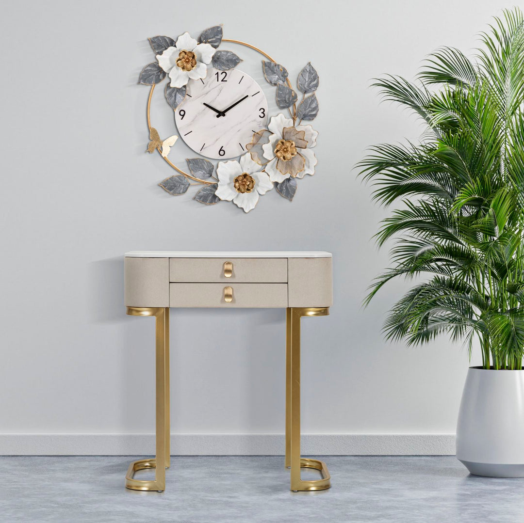 Konsolentisch mit Schublade und Marmorplatte in Gold und Beige