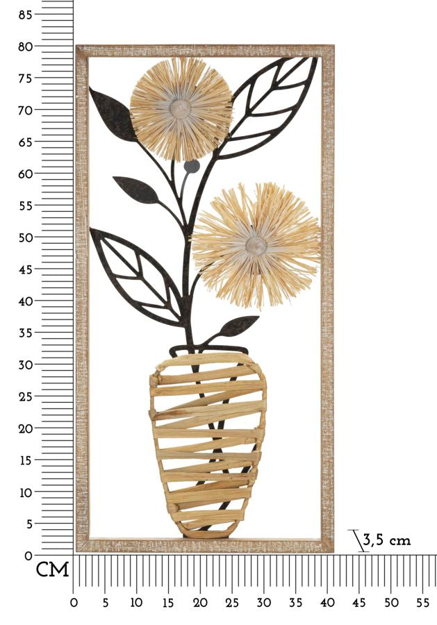 Metall und Holz Vase mit Blumen Wanddekoration im quadratischen Rahmen