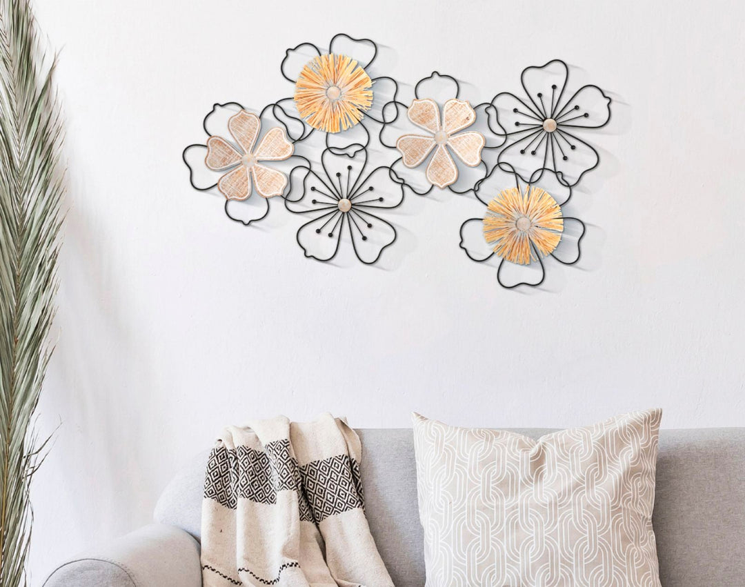 Metall und Holz Floral Wanddekoration