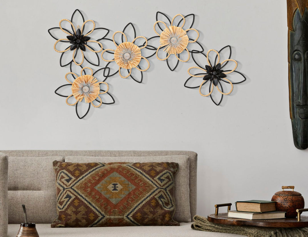Metall und Holz Floral Wanddekoration