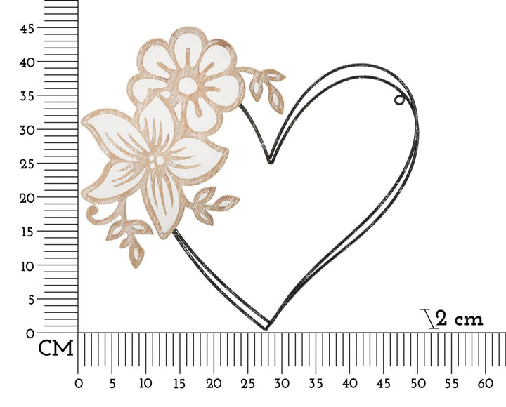 Metall und Holz Herz mit Blumen Wanddekoration