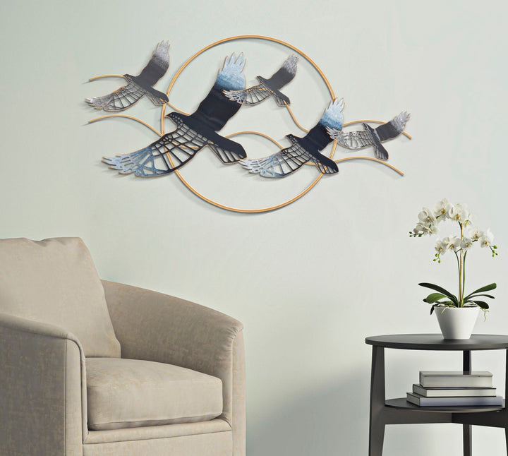 Metall Flying Birds Wanddekoration Runder Rahmen